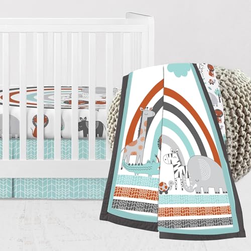 Bacati - Jungle Safari Animals 3 Piece Crib Bedding Set - Aqua Orange Gray