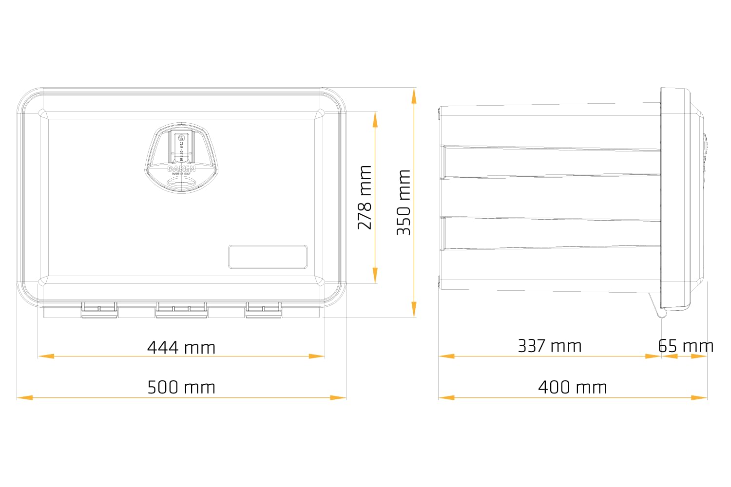 DAKEN Staukasten 81102 JUST Werkzeugkasten für Anhänger LKW Unterflurbox Staubox 40L 500x350x400mm inkl. Schloss und 2 Schlüsseln robuste Werkzeugkiste für Nutzfahrzeuge und Pritschenwagen