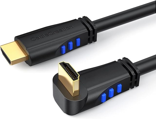 HDMI Cable, CableCreation 3 Feet Right Angle 90 Degree Down 4K HDMI Cable with Gold Plated Connector, Support 4K@60Hz Ultra HD, 3D Video, Ethernet, Audio Return Channel, Black