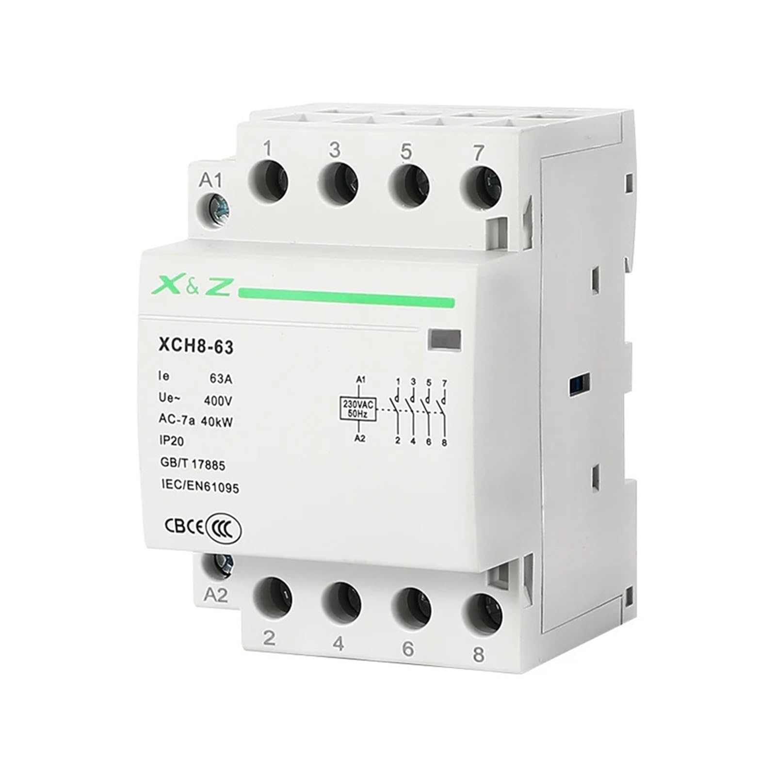 Modułowy stycznik domowy na szynie DIN 4P, 1 sztuka, 32A/40A/63A 220V/230V 50/60HZ 3NO 1NC 4NC 4NC 2NO 2NC (40A 2NO 2NC)