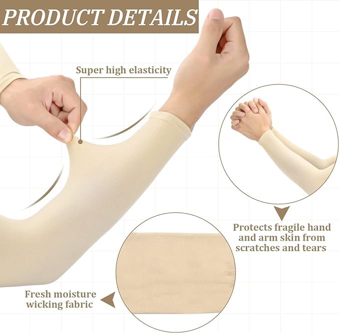 SHOTOSHOP Unisex Compression Arm Sleeves for Sports, Bike, Cycling & Outdoor Gym Riding-Sun Burn Skin Tan Protection Nylon Arm Sleeves For Men & Women (Pack of 2 Pairs, Cream,Black) 4
