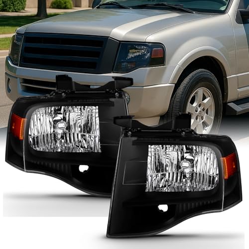 AKKON - For 2007-2014 Ford Expedition Black Bezel Headlight Assembly Left+Right Pair