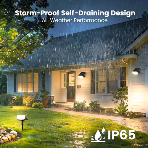 Image of JEJOT Solar Spot Lights Outdoor Waterproof, Solar Spotlights, 4 Pack | 2 Lighting Modes, 120 Adjustable Solar Lights for Yard Garden Lawn Landscape Pathway, Warm White