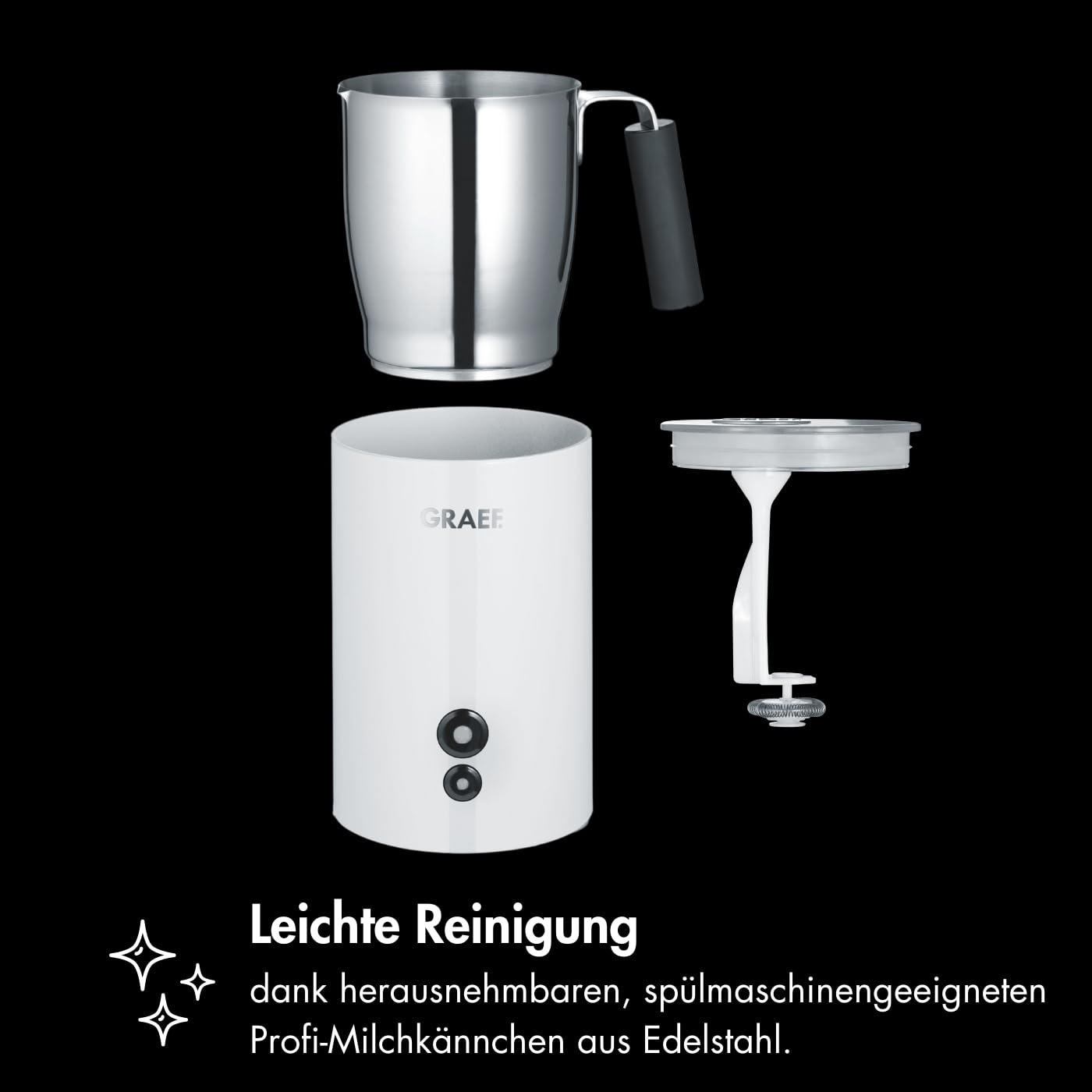 Graef MS701EU spieniacz do mleka, 200 ml, biały/stal nierdzewna