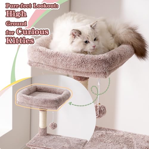 Image of Heybly Cat Tree with Toy, 49.2 inch Cat Tower for Indoor Cats HCT200SMU | Spacious Cat House Condo with Hidden Space,Soft Plush Top Perch,Cozy Hammock and Sisal Scratching Posts, Rosy Brown