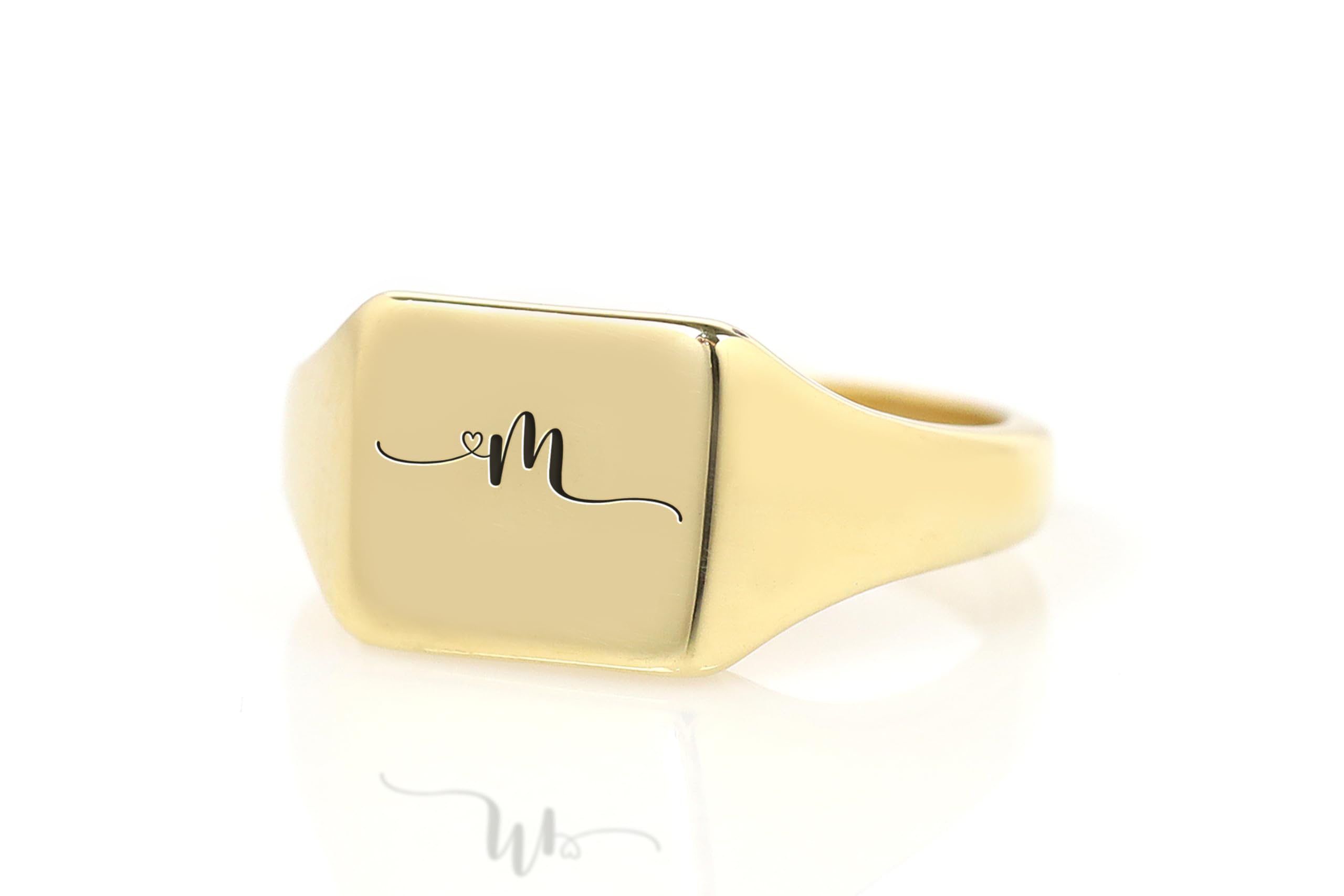 Bague Carrée Gravée Nom Initiale en Finition Or avec Gravure Laser Fine