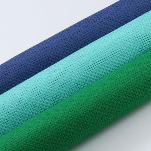 Image of KCS 3 pc of 15 inch x 18 inch(38cmx45cm) 14 Count Cross Stitch Cotton Aida Cloth Needlework Rolled Fabric Box,14CT,Green+Sea Green+Jeans Blue