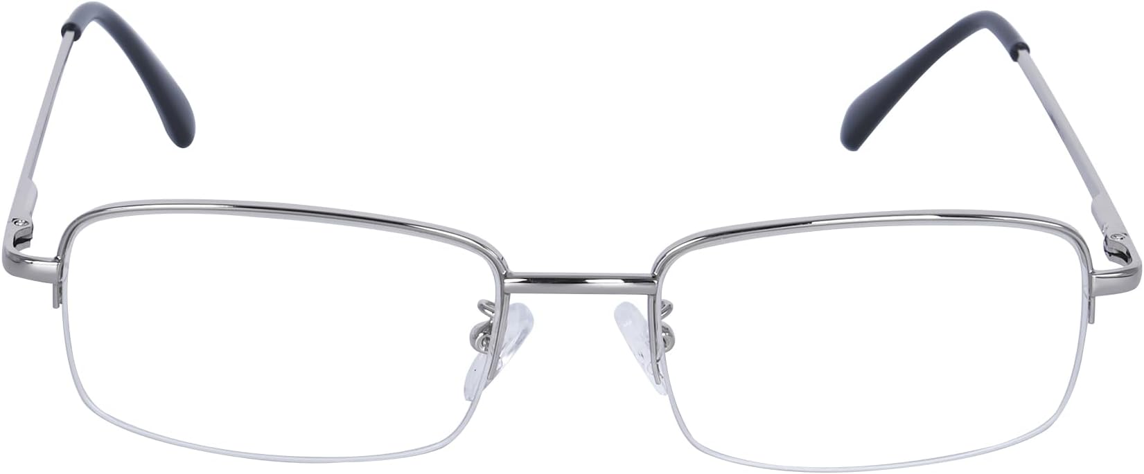Half Frame Reading Glasses for Men Women Metal Rectangular Frame Spring Hinge + Glasses Strap