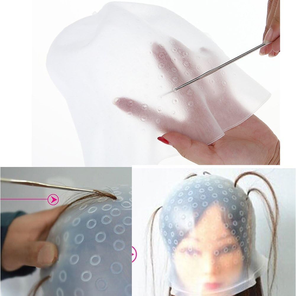 NATUCE Cuffia per Meches con Uncinetto, Cuffia in Silicone per Meches, Cuffia per Capelli per Meches Colorazione, Cuffia Capelli per Meches