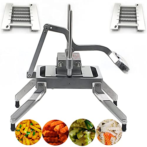 Commercial Manual Fruits And Vegetables Slicer Machine Food Dicer Potato Kattex French Fry Cutter Stainless Steel Sharp Blades Onion Cutter Chopper Wavy Crinkle Cutting Tool (3/8” & 3/4”Crinkle Blade)