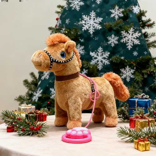 Ponys Di Peluche Elettrico - Ponys Interattivo Che Cammina E Canta, Cavallo Giocattolo Parlante E Danzantes Con Guinzaglio, Cavallo Di Peluche Elettrico Realistico Per Bambini D-ai 3 Anni In Su