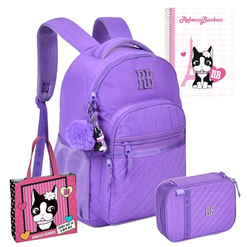 Kit Mochila E Estojo Caderno Bolsa RB Rebecca Bonbon Oficial Meninas Juvenil Escolar RB Adolescente (Lilás)