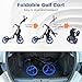 ULTIMATE 4 Wheel Golf Push Cart, Lightweight Folding Golf Trolley Roller w/Scorecard/Cup/Umbrella/Golf Bag Holder & Cooler Bag, Upper Bracket w/Elastic Strap, Foot Brake & Adjustable Handle (Blue)