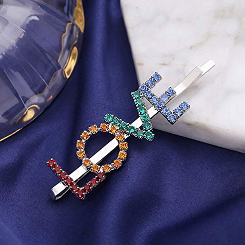 Pixnor 3 peças grampos de cabelo para palavras, strass colorido amor inglês, grampos de cabelo, gram