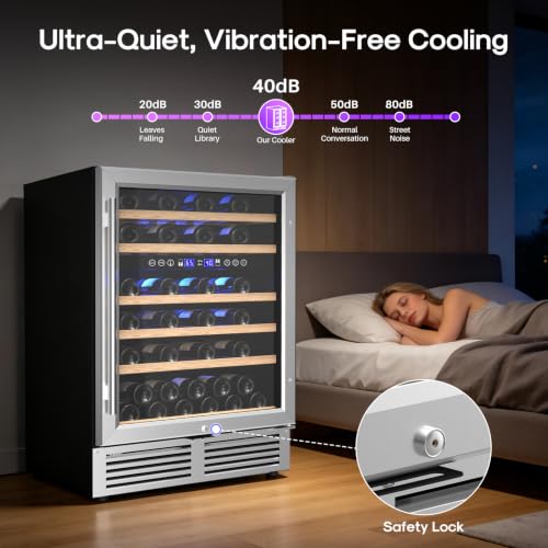 Image of ICEPURE 24 Inch Dual Zone Wine Fridge with 51 Bottle,40-65F Touch Control | Built-In or Freestanding, Under Counter Wine Cooler Refrigerator with Glass Door, Adjustable Shelves for Home Bar Kitchen