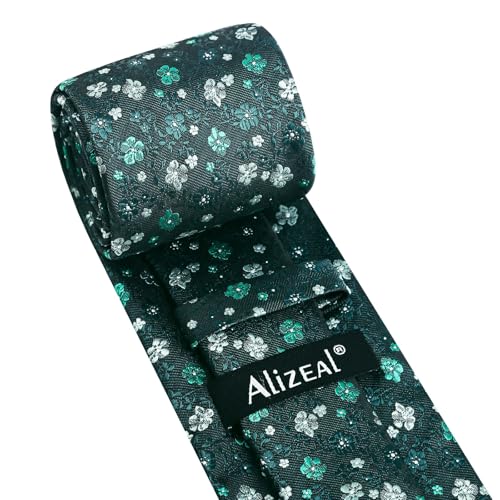 Image of Alizeal Mens 3.15inches Exquisite Floral Tie with Small Flower Printed Pocket Square