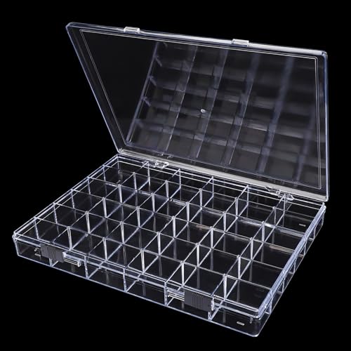 Image of Noverlife 36 Grids Clear Plastic Jewelry Organizer Box, Nail Charm Holder Double Buckle Bead Organizer Storage Container Box, Empty Nail Box Organizer Earring Display Case Acrylic Bead Box for Women