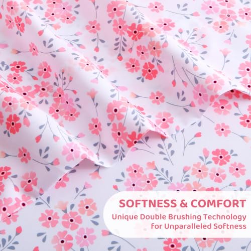 Image of Mooreeke Cozy Floral Pink Microfiber Printed Full Sheet Set
