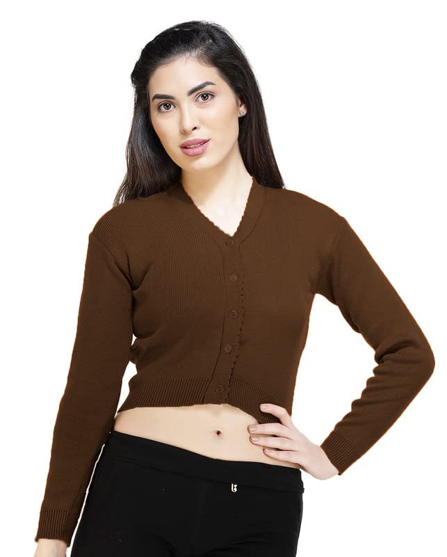 Image of Women Winter Wear V-Neck Full Sleeves Regular Fit Woollen Blouse