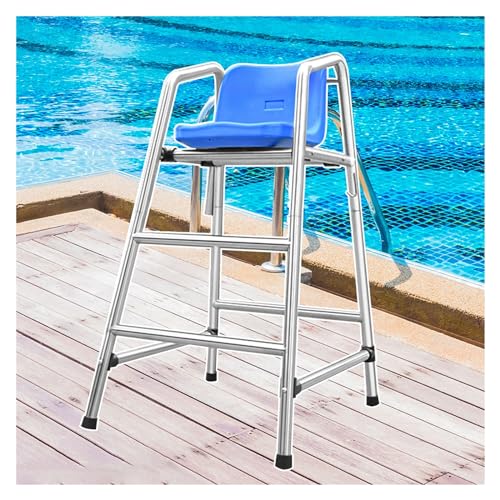 Sillas de socorrista, Silla de socorrista Ajustable de 120 a 180 cm, Resistente a la corrosión - Acero Inoxidable 304 con Asiento cómodo, Orificio para sombrilla y Gancho - Escalera de SOCO