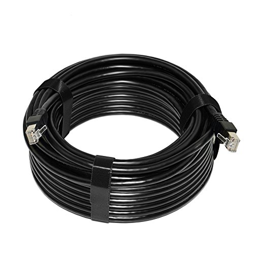 image for Outdoor Cat7 Ethernet Cable 200ft Black,PHIZLI Shielded Grounded UV Re
