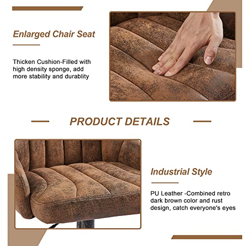 Image of VECELO Bar Stools Set of 4, Adjustable Barstools, Counter Height Stools with Back and Arm, Kitchen Island Stools, Swivel PU Chairs for Pub, Dining Room, Industrial Style, Dark Brown
