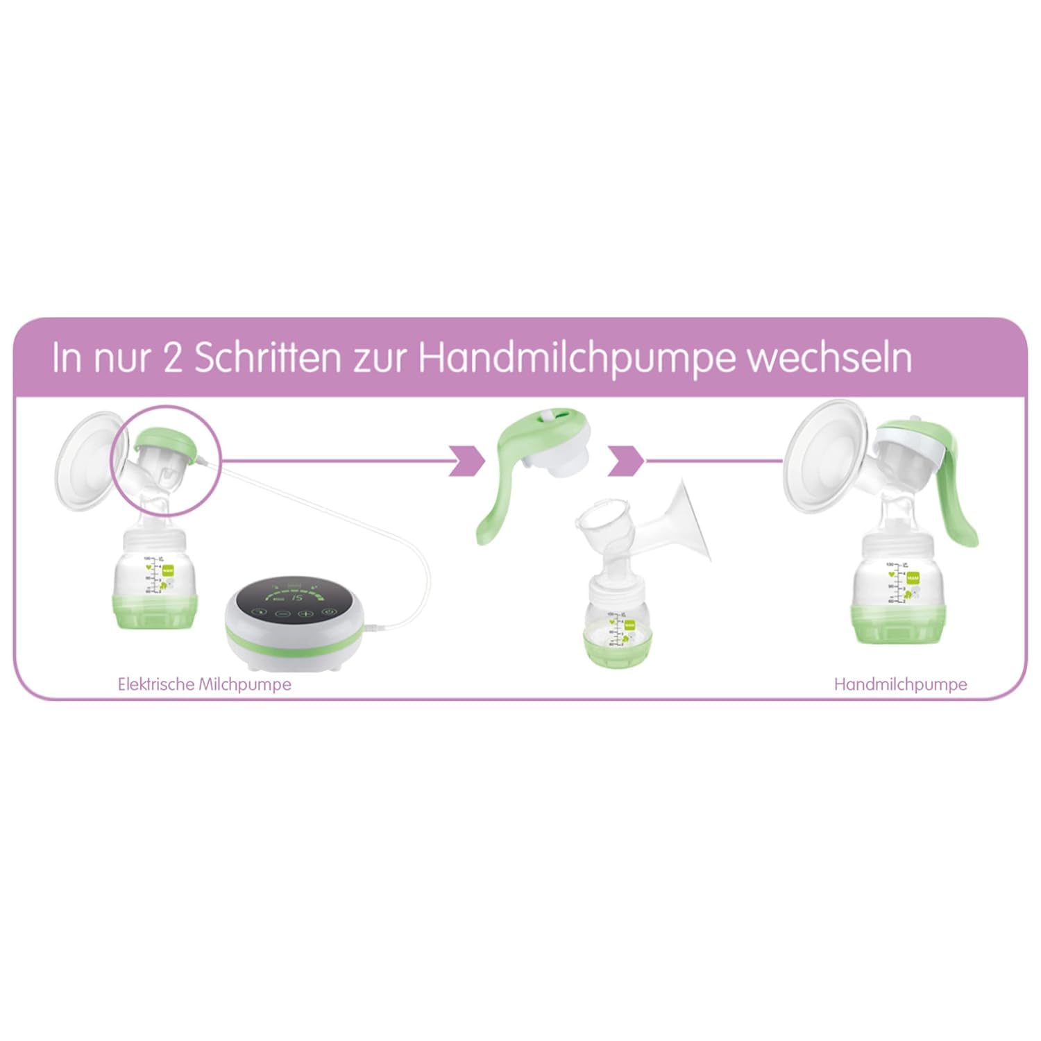 MAM 2in1 Milchpumpe, Hand & elektrisch, inkl. MAM Anti-Colic Flasche | Leises und komfortables Pumpen, weicher Silikon-Brusttrichter, Neugeborenen-Essentials