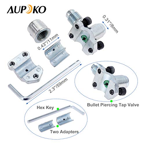 Aupoko A/C R134A Refrigerator Freon Recharge Kit with 2PC Bullet Piercing Valve, R134A Piercing Can Tap, R410A Straight Swivel Adapter, 2PC 1/4’’ Adapters with Valve Core - Thumbnail 6