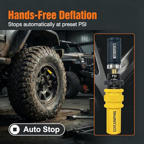 Image of SUVCARMPING Adjustable Auto-Stop Tire Deflator Valve Kit (10-30 PSI) 4 PCS Screw-on Tyre Air Down Tool for Offroad 4x4,(MS-TD03)