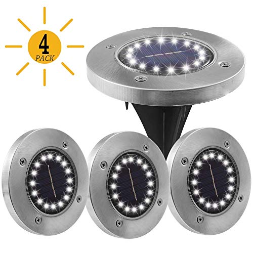 Mustbe Strong Luces Solares De Tierra con 16 LED Luces Exteriores Impermeables En El Suelo para Césped, Camino, Jardín, Entrada De Auto, Patio (Paquete De 4),Blanco