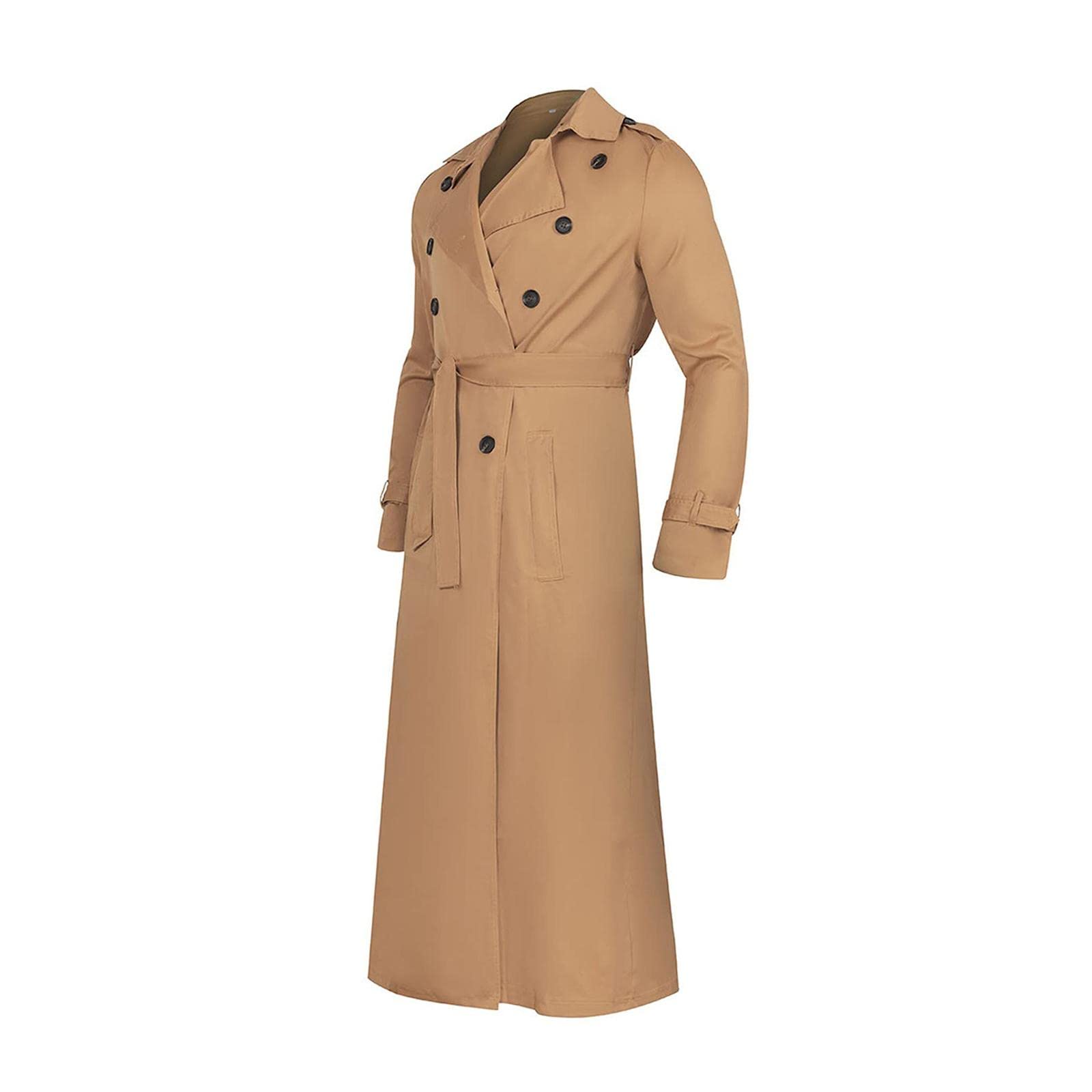 ZOOMELLA Windproof Men'trench Coat Warm Peacoat Soft for Vacation Khaki L