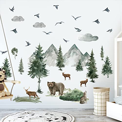 Vinilos decorativos para pared infantil bosque watercolor 3 piezas