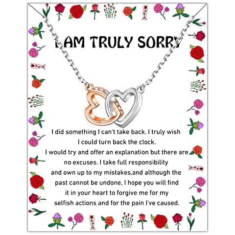 MYOSPARK Apology Gifts I'm Sorry Gifts for Her Interlocking Heart Necklace Forgiveness Gift Apologize Gift for Wife, Girlfriend, Soulmate (UK Truly Sorry NL) Cover