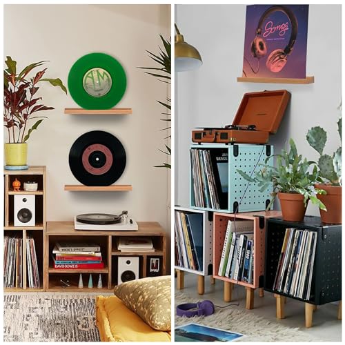 NIUBEST Wandhalterung für Vinyl-Schallplatten, 2er-Pack - Schallplattenregale, Halterung zur Präsentation von Schallplatten, CDs, Büchern und Kunstwerken, Vintage-Aufbewahrung für Zuhause (Holzfarbe)