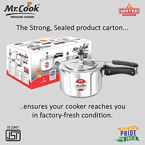 Image of MR COOK By United Metalik Regular Aluminium Non-Induction Pressure Cooker with Inner Lid, 3 Litre (Silver)