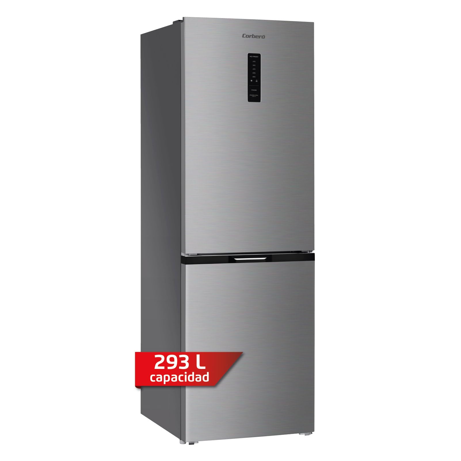 Corberó - Frigorífico Combi | CCH326DX | 293 L | 186 cm | No Frost | Motor Inverter | Display en Puerta y Función Súper Enfriamiento | Silencioso 39db | Inox