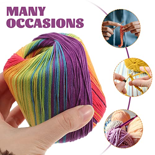SEWACC 1roll Rainbow Gradient Cotton Yarn for DIY Hand Knitting Soft Crochet Yarn Material for Scarves Hats Shawls Sweaters and Blankets - Image 3