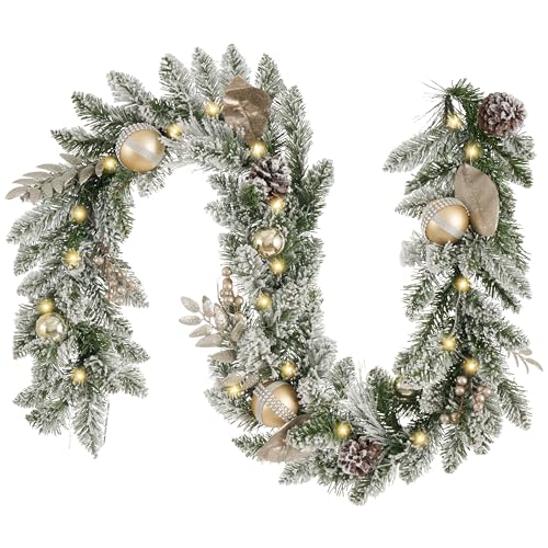 Valery Madelyn Pre-Lit Christmas Garland for Mantel, Elegant Garland with Baubles and Berry, with Led Lights and Timer Function for Party Decor (Champagne Gold, 6ft)
