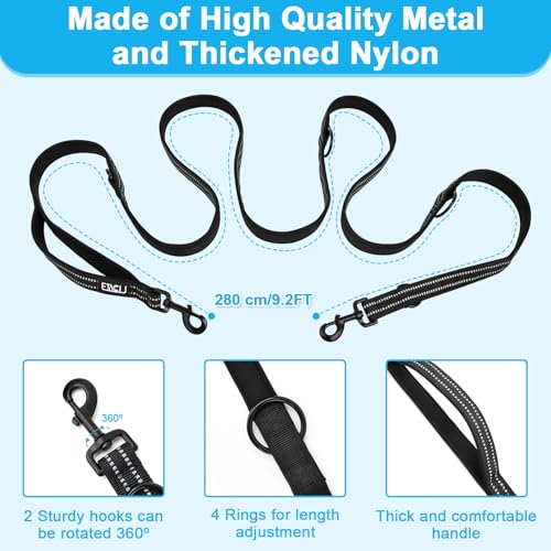 ETACCU Freihandleinen Hundeleine Große Hunde Joggingleine Hund Mit Verstellbarem Hüftgurt Verwicklungsfreie Reflektierende Leinen für die Taille für Mittelgroße und Große Hunde