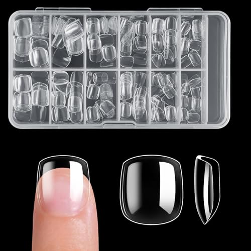 krofaue Short Kids Clear False Nails - 240Pcs Press on Nails for Little Girls Full Cover Children Fake Nails Fingernail Decoration 10 Sizes Soft Gel Nail Tips for Kids A Clear