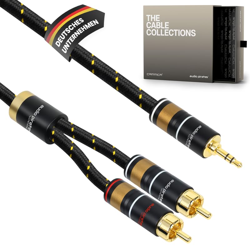 audio pirates by cammica kabel rozdzielający 3,5 mm wtyczka jack na 2 x wtyk RCA, kabel RCA, kabel audio | High-End kabel audio z metalową obudową i złotymi stykami (10 metrów)