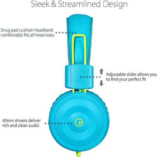 Miniatura 2 de noot products Auriculares para niños, K22, estéreo, plegable, sin enredos, cable de 5 pies de largo, cable de 0.138 in, con cable para iPadTienda
