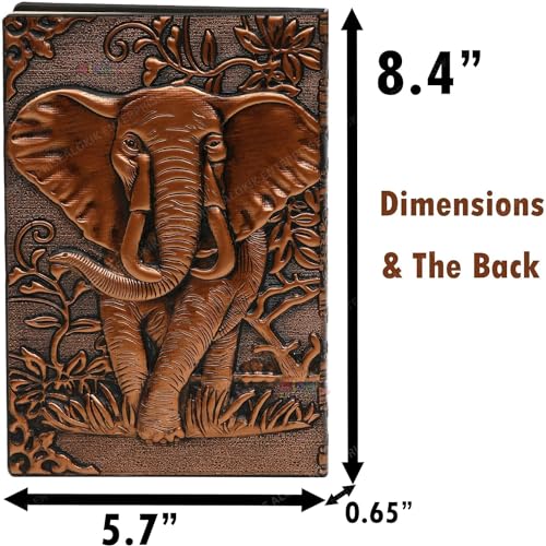 Image of MANAKI 3D Copper Elephant DND Vintage Leather Journal Writing Notebook with 200 Pages A5 Journal Diary,Antique Handmade Leather Diary,Travel Diary&Notebooks to Write in,Diary Gift for Men Women