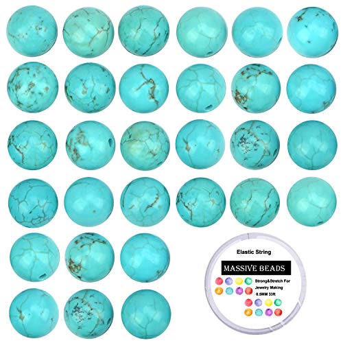 Image of Massive Beads 100PCS Blue Turquoise Beads, Smooth Surface, 8mm Round Turquoise Beads for Jewelry Making DIY Gifts, Necklaces, Bracelets, Yoga Bracelets