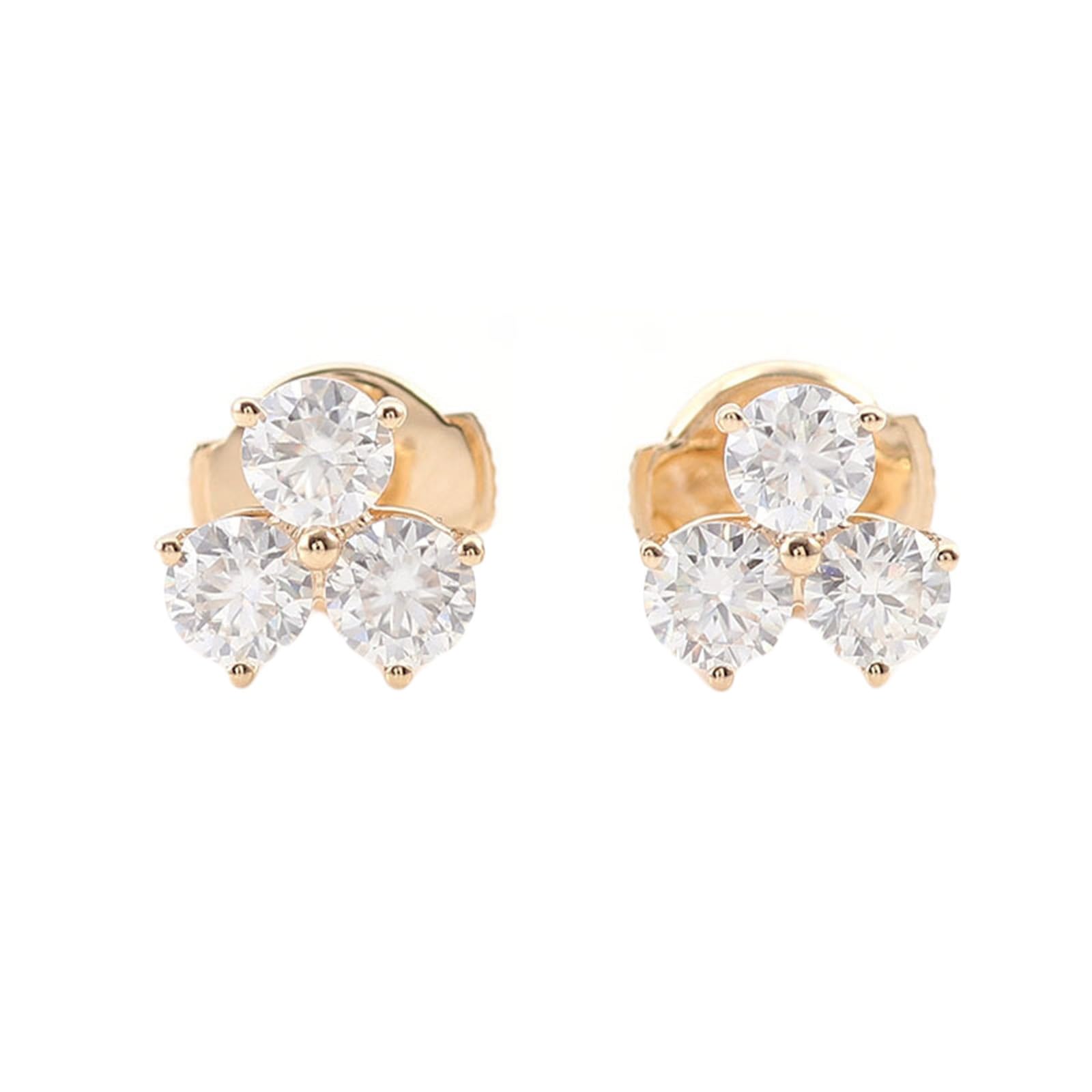 Epinki Pendientes Oro 9K/14K/18K Mujer, 0.2/0.3ct Moissanita Blanca Redonda 3 Piedra Preciosa Pendientes Joyería