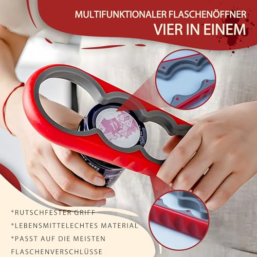 2 Stück Flaschenöffner, Dosenöffner mit Verschluss, 5-in-1 Deckelöffner Schraubgläser 4-in-1Glasöffner Schraubdeckelöffner, Drehverschlussöffner Hilfe Schwache Hände Arthritis