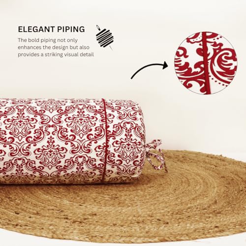Image of AURAVE Cotton 144 TC Printed Bolster Cover with Drawstring Closure, Set of 2, Soft Breathable Durable Machine Washable for Sofa Bed & Home Decor, 15 inchx30 inch, Maroon | Cover Only