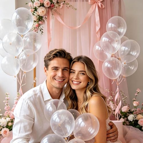 Image of Clear Balloons 110Pcs, 5 Inch Small Latex Party Balloons, Mini Thick Clear Birthday Balloons for Birthday Wedding Baby Showe Decorations.