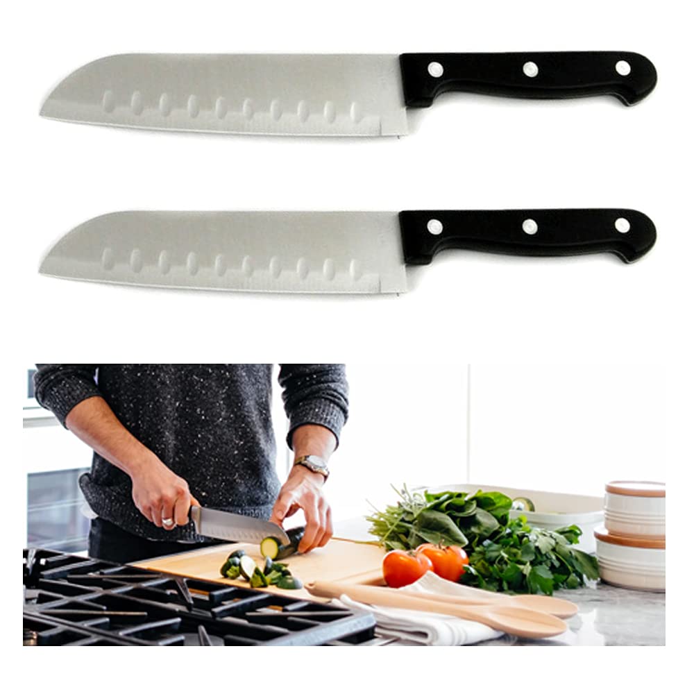 2 Santoku Knife Japanese Stainless Blade Kitchen Cook Chef Sushi Fish Meat Fruit Stainless Steel Blade Chopping Knife 7 Inch Sharp Chefs Kitchen Knife Cutting Slicing Vegetable Chopping Knife for