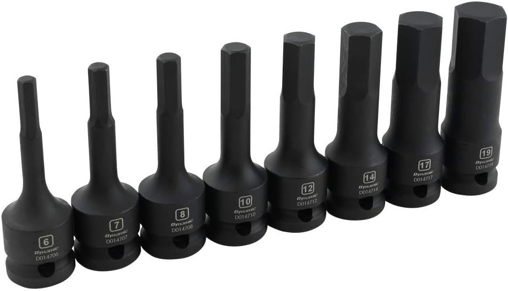 8 Pc 1/2" Drive Metric Hex Impact Bit Socket Set